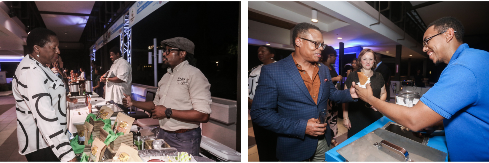 Pennelope Beckles, the Trinidad and Tobago Minister of Planning and Development and Amery Browne, the Minister of Foreign and CARICOM Affairs patronise the local food stands.