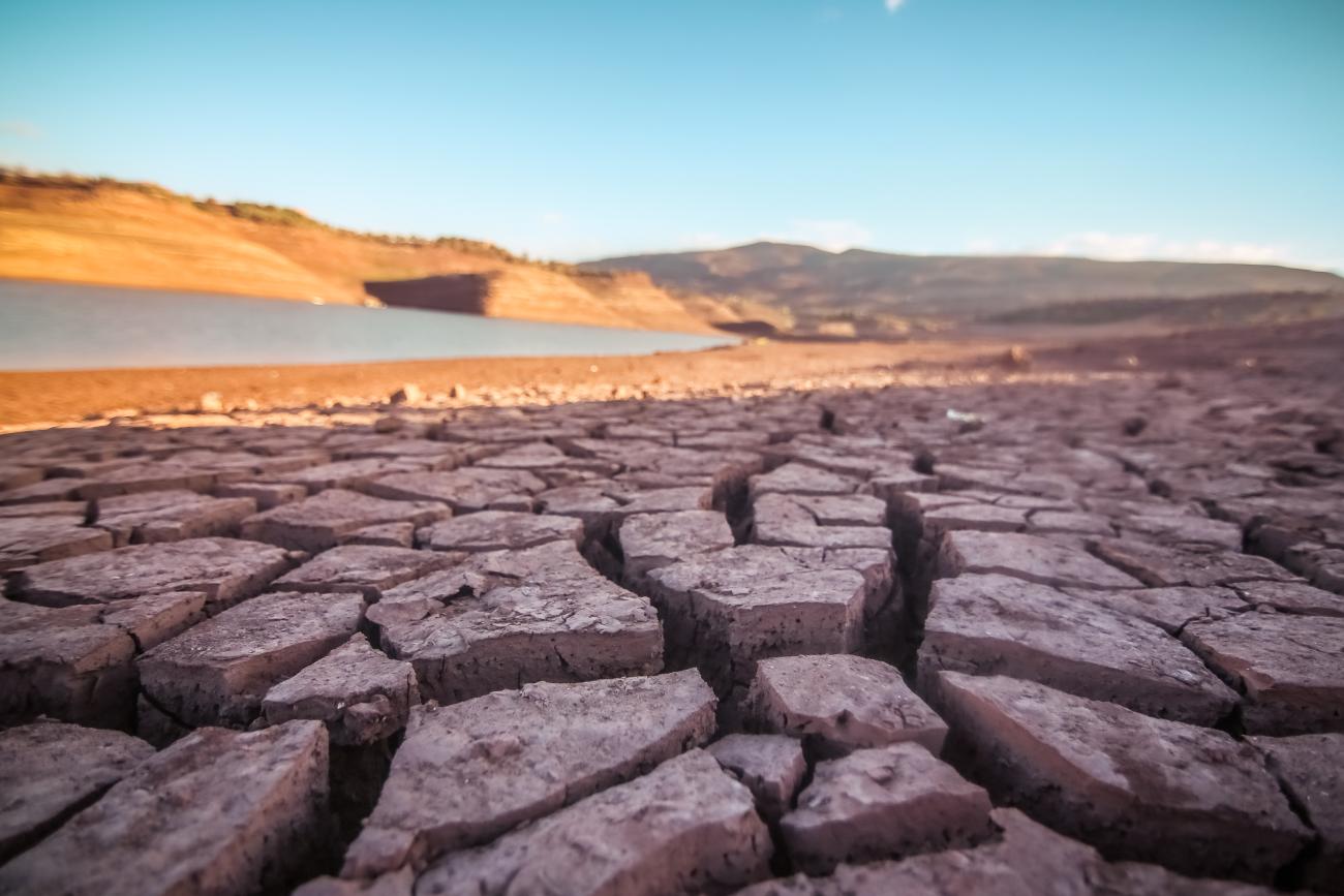 dry cracked ground is cooling as the sun sets