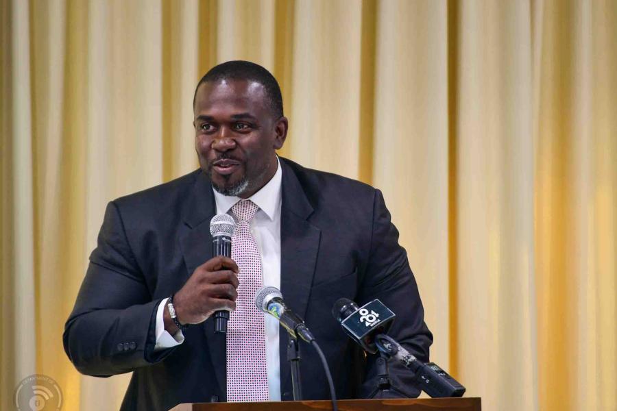 Minister for Health and Social Development in the British Virgin Islands, the Honourable Marlon A. Penn, speaking to attendees at the ceremony.