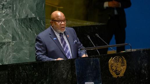 Ambassador Dennis Francis of Trinidad and Tobago, President-elect of the 78th session of the UN General Assembly, addresses a plenary meeting of the General Assembly.